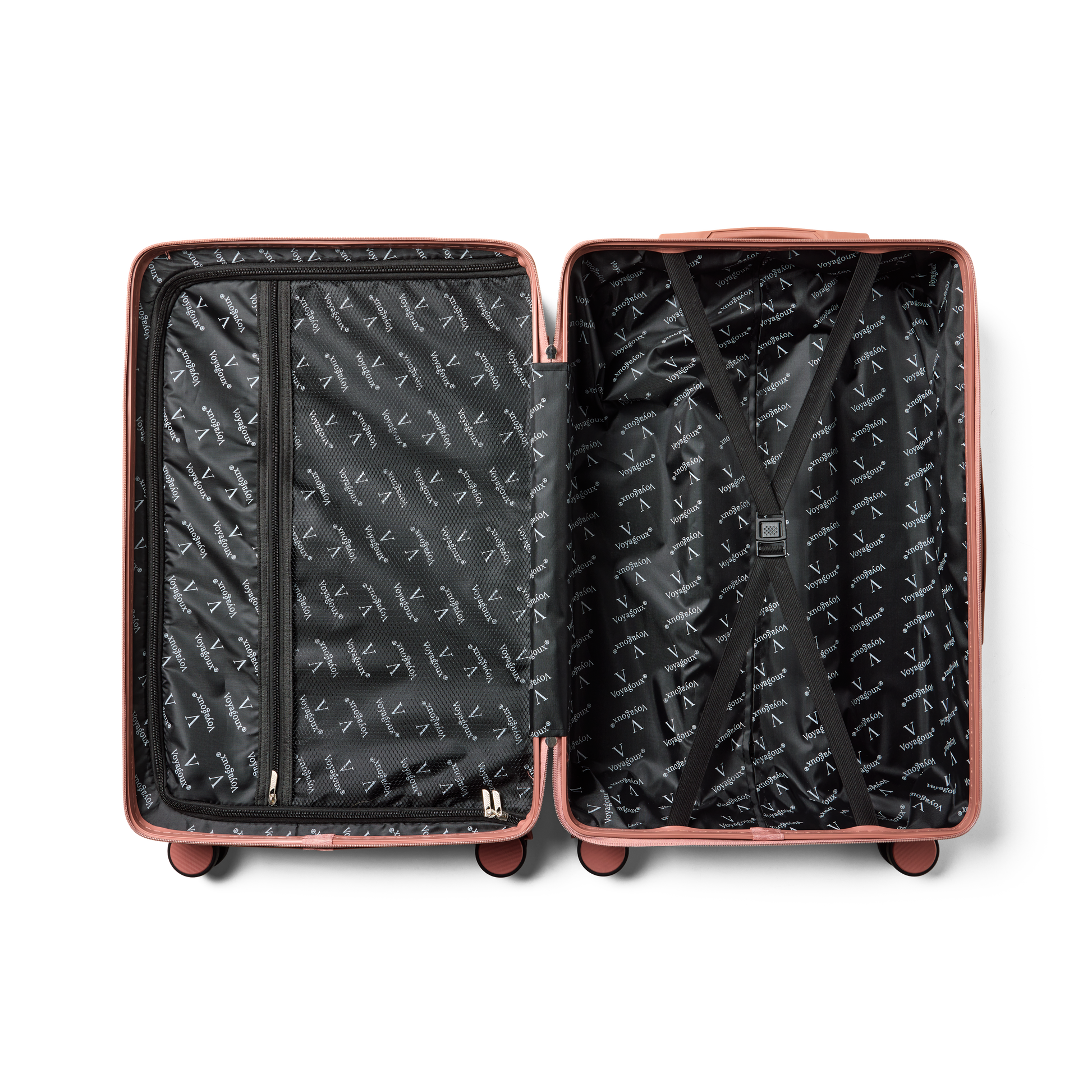 Reiskoffer Rose Gold Medium Essentials | Voyagoux binnenkant