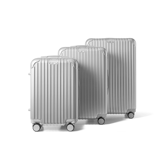 Kofferset 3 delig Zilver S / M / L Essentials | Voyagoux voorkant