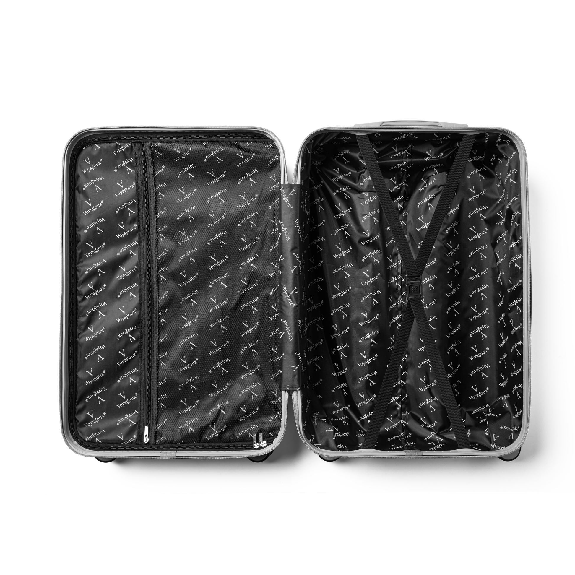 Reiskoffer Zilver Medium Essentials | Voyagoux binnenkant