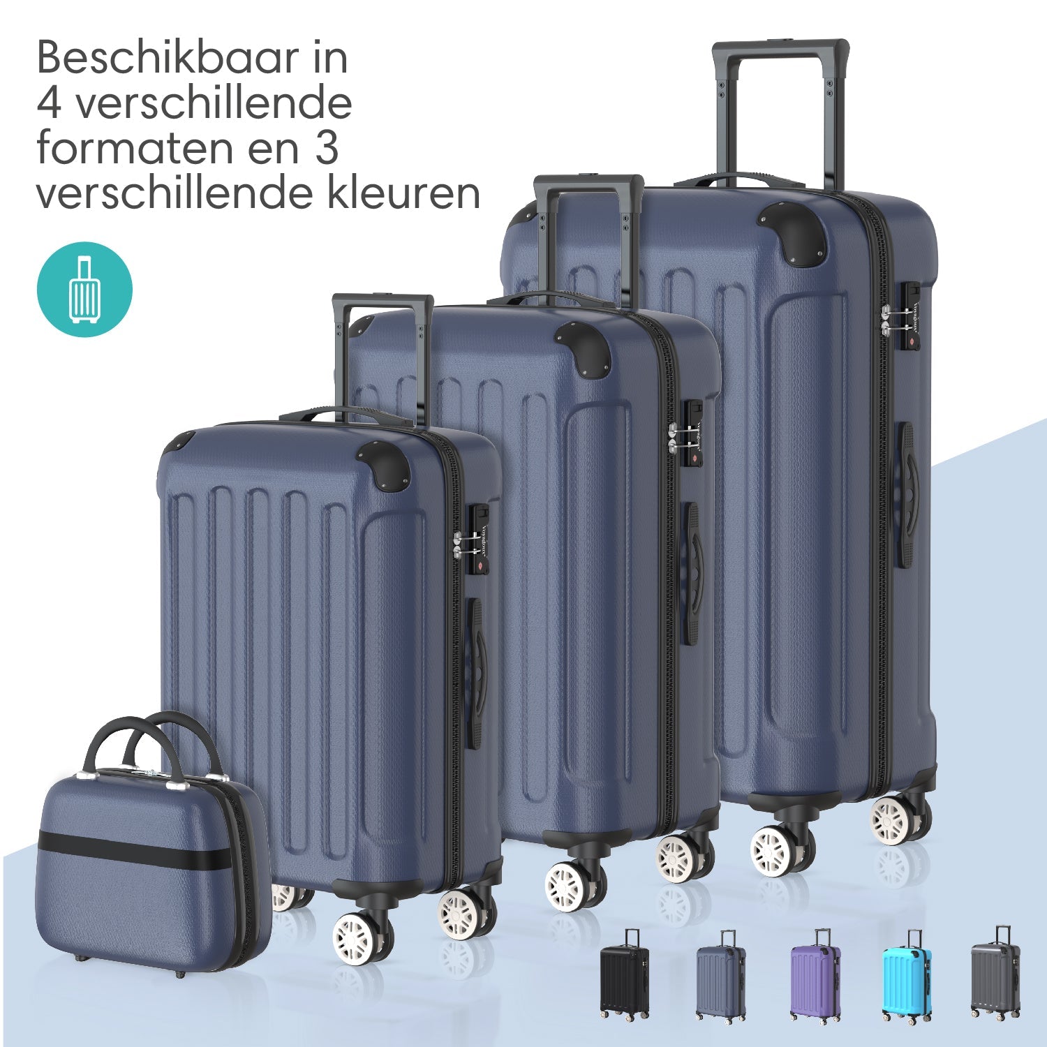 VOYAGOUX - Duurzame 4 - delige ABS Reiskoffer Set - Donkerblauw - L / M / S / XS - Voyagoux